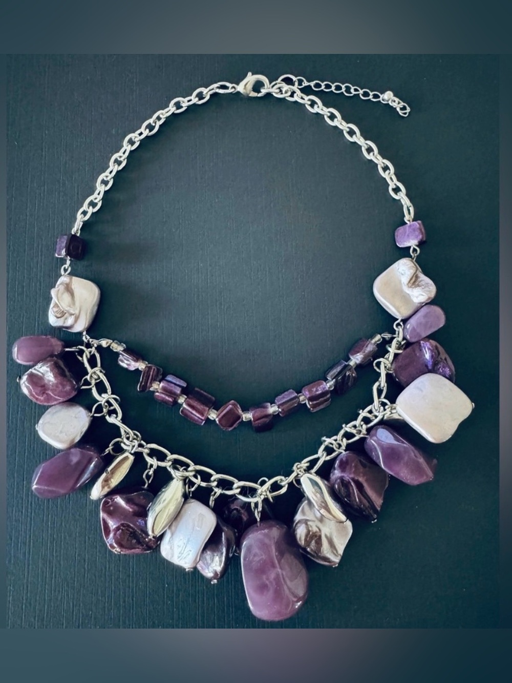 Purple & Silver Stone Necklace